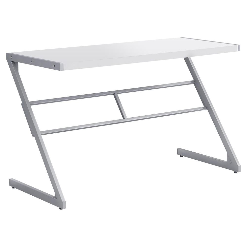 MODERN COMPUTER DESK - 48"L / WHITE / SILVER METAL