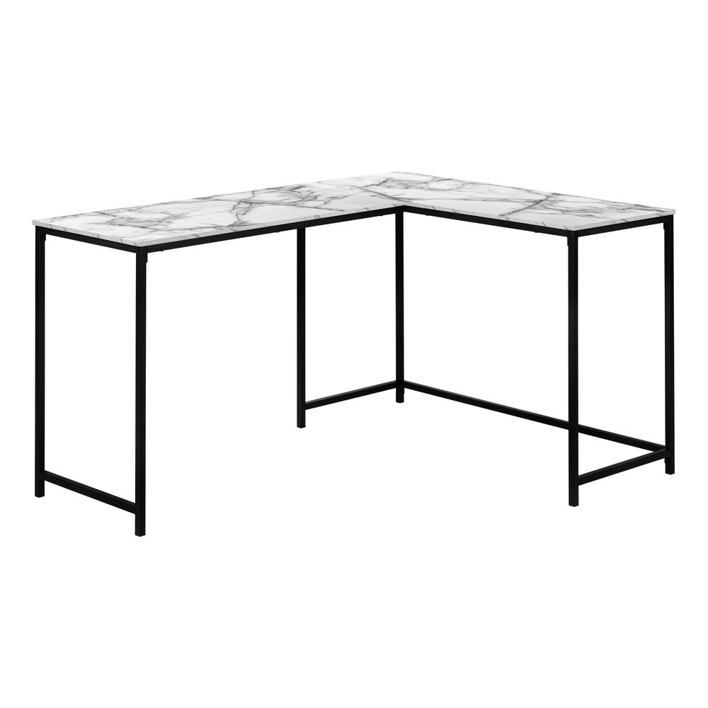 COMPUTER DESK - 58""L / WHITE MARBLE / BLACK METAL CORNER"