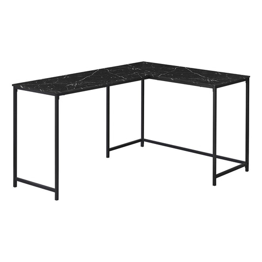 COMPUTER DESK - 58"L / BLACK MARBLE / BLACK METAL CORNER