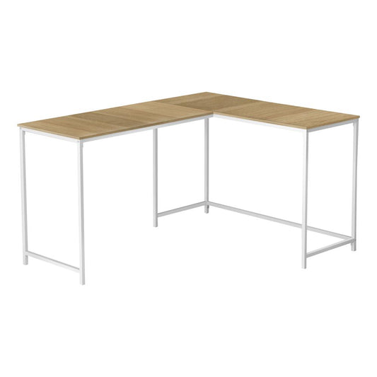 COMPUTER DESK - 58"L / NATURAL / WHITE METAL CORNER