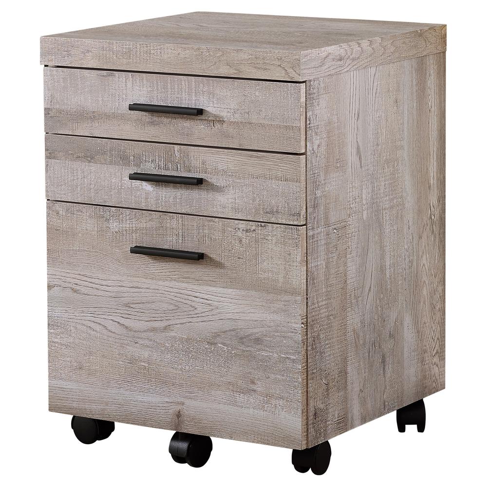 FILING CABINET - 3 DRAWER / TAUPE RECLAIMED WOOD/ CASTORS