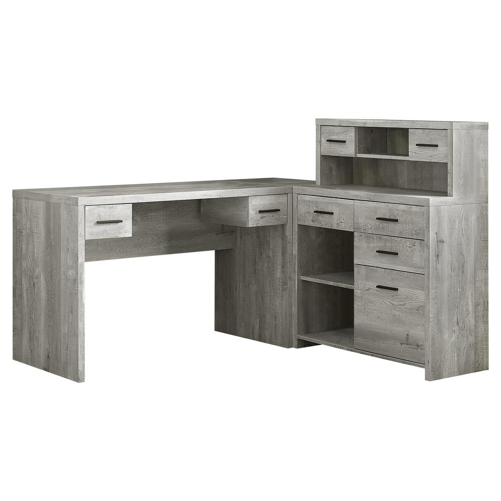 60" L-Shaped Corner Desk & Hutch in Grey