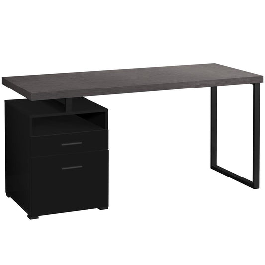 COMPUTER DESK - 60"L / BLACK / GREY TOP / BLACK METAL