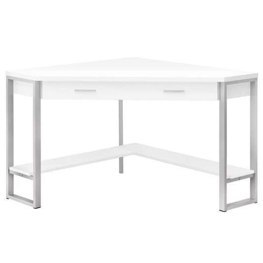 COMPUTER DESK - 42"L / WHITE CORNER / SILVER METAL