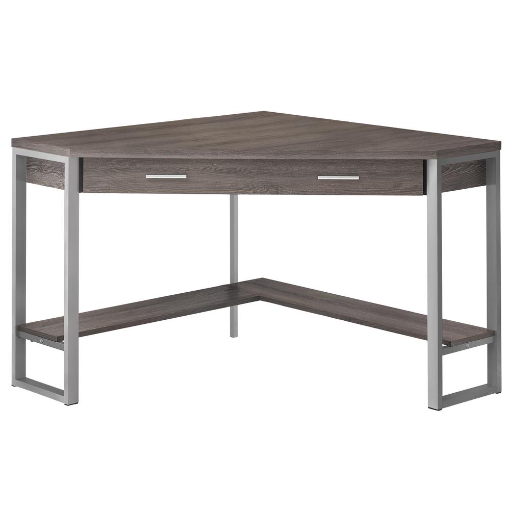 COMPUTER DESK - 42"L / DARK TAUPE CORNER / SILVER METAL