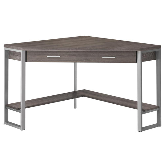 COMPUTER DESK - 42"L / DARK TAUPE CORNER / SILVER METAL