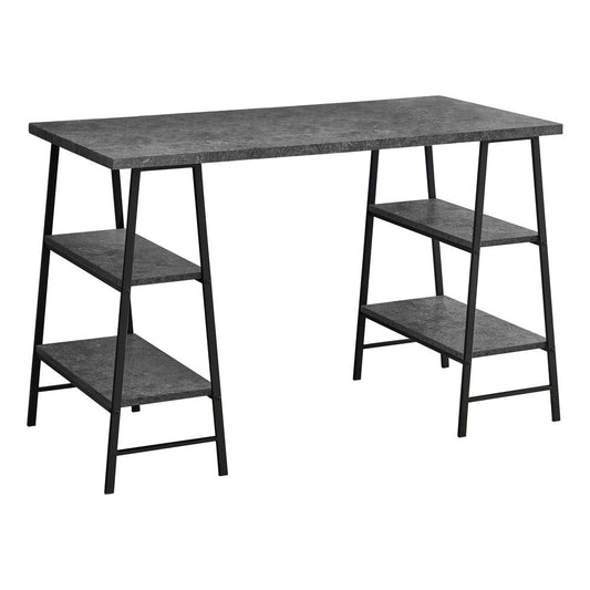 Computer Desk - 48"L, Grey Stone-Look, Black Metal