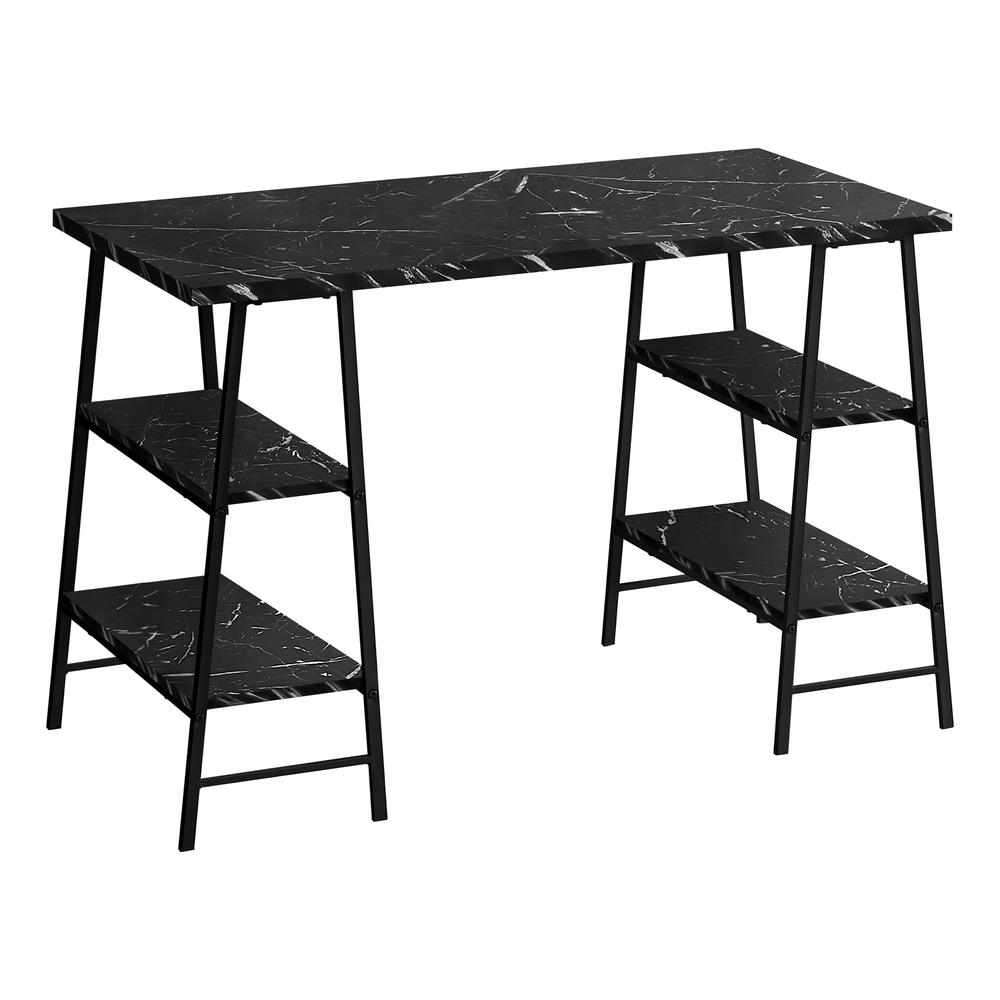 COMPUTER DESK - 48" / BLACK MARBLE-LOOK / BLACK METAL