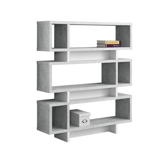 BOOKCASE - 55"H / WHITE / CEMENT-LOOK MODERN STYLE