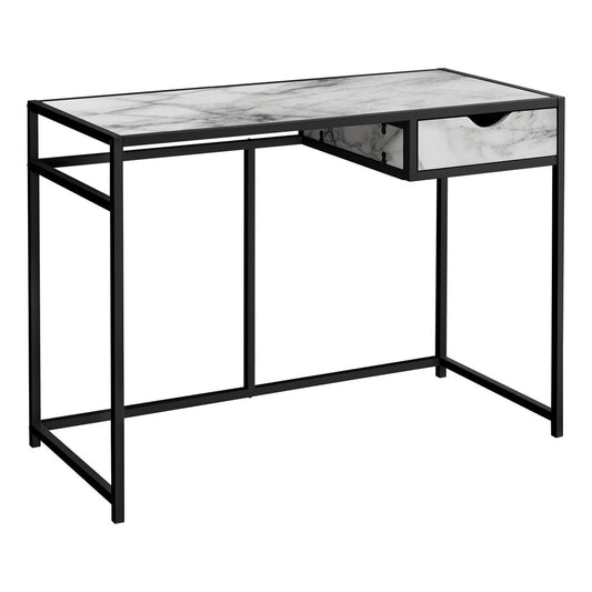 COMPUTER DESK - 42""L / WHITE MARBLE-LOOK / BLACK METAL"