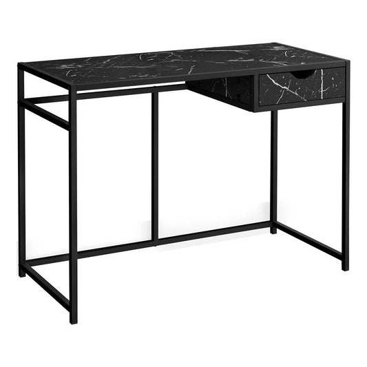 COMPUTER DESK - 42""L / BLACK MARBLE-LOOK / BLACK METAL"