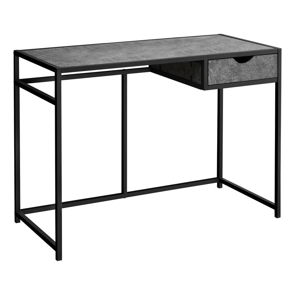 COMPUTER DESK - 42""L / GREY STONE-LOOK / BLACK METAL"