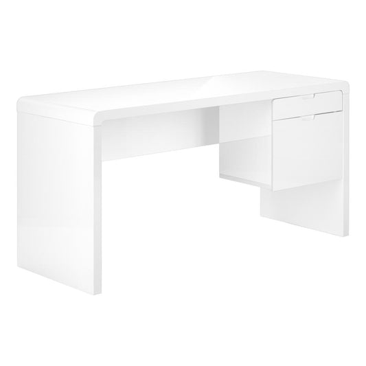 COMPUTER DESK - 60"L / HIGH GLOSSY WHITE L/R FACE DRAWER