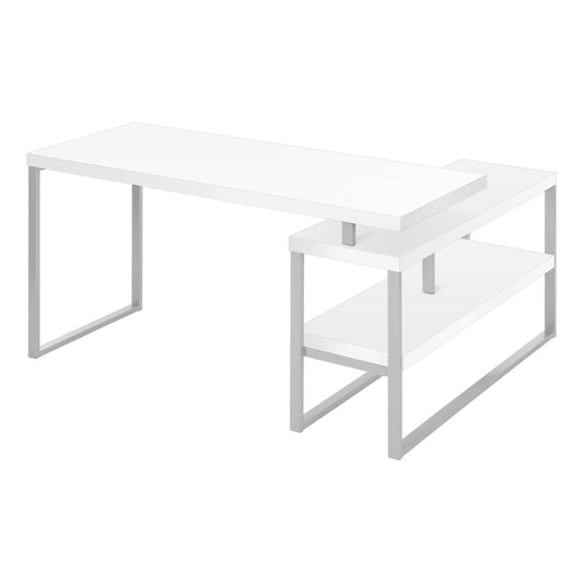 COMPUTER DESK - 60"L / WHITE / SILVER METAL L/R CORNER