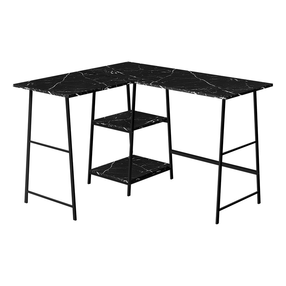 COMPUTER DESK - 48"L / BLACK MARBLE / BLACK METAL CORNER