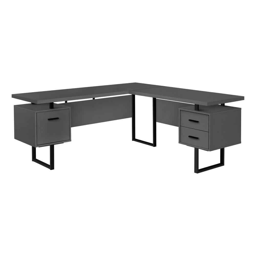 COMPUTER DESK - 70""L / MODERN GREY / BLACK METAL / L/R "