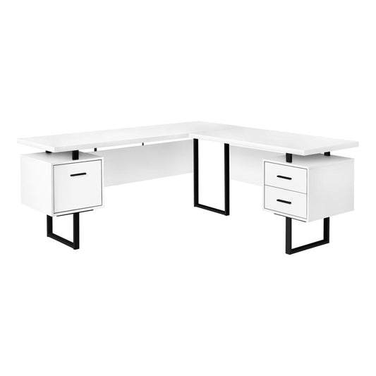 COMPUTER DESK - 70""L / WHITE / BLACK METAL / L/R FACE"