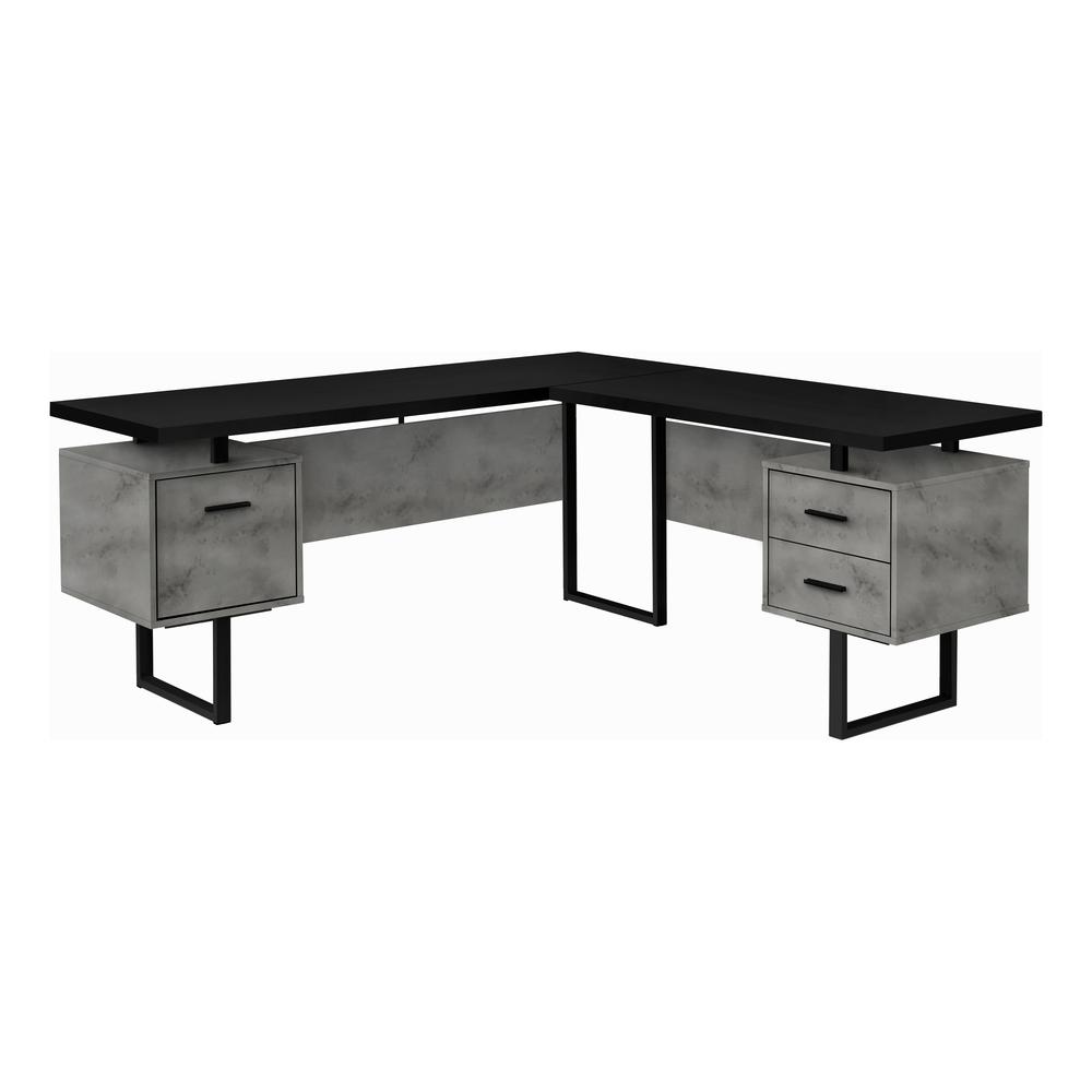 COMPUTER DESK - 70""L / BLACK/ CONCRETE/ BLACK METAL / L/R"