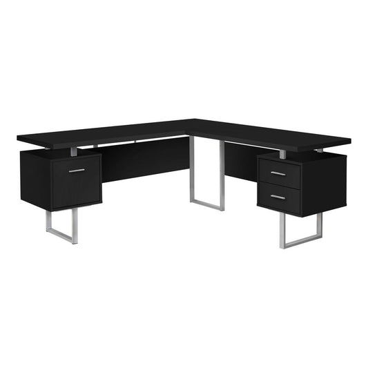 COMPUTER DESK - 70""L / BLACK / SILVER METAL / L/R FACE"