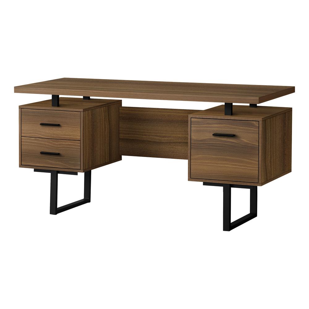 COMPUTER DESK - 60""L / WALNUT / BLACK METAL"