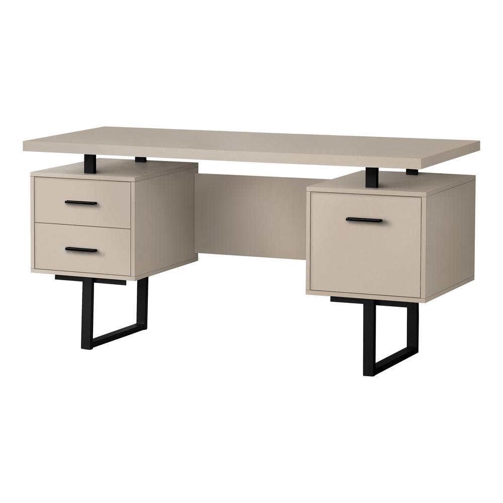 COMPUTER DESK - 60""L / MODERN TAUPE / BLACK METAL"