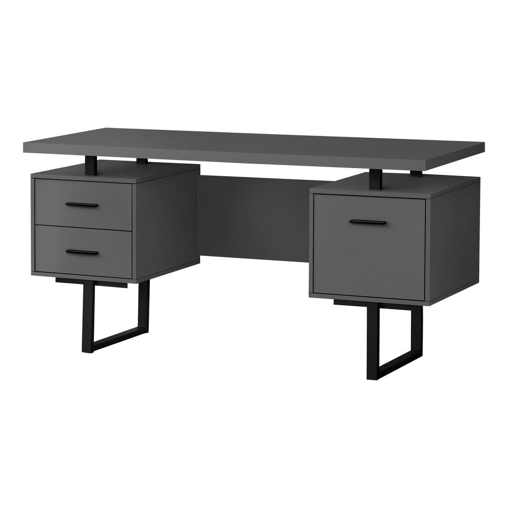 COMPUTER DESK - 60""L / MODERN GREY / BLACK METAL"