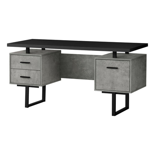 COMPUTER DESK - 60""L / BLACK / GREY CONCRETE/ BLACK METAL"