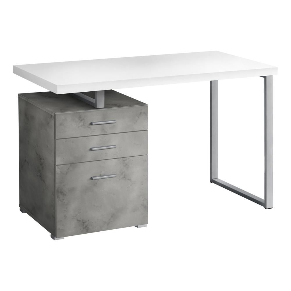 COMPUTER DESK - 48""L / WHITE/ CONCRETE/ SILVER METAL/ L/R"