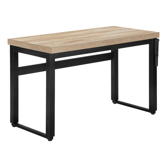 COMPUTER DESK - 48"L / NATURAL / ADJ.HEIGHT/ BLACK METAL