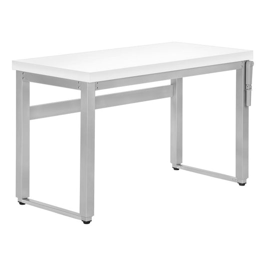 COMPUTER DESK - 48"L / WHITE / ADJ.HEIGHT/ SILVER METAL