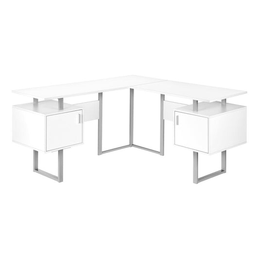 COMPUTER DESK - 58"L / WHITE / SILVER METAL CORNER