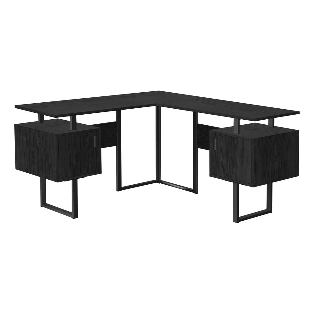 COMPUTER DESK - 58"L / BLACK OAK / BLACK METAL CORNER