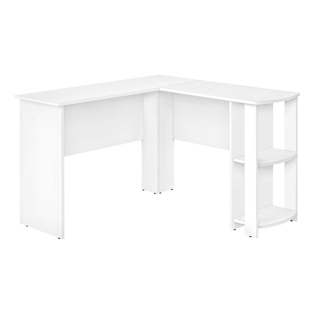 COMPUTER DESK - WHITE L-SHAPED CORNER / 2 SHELVES