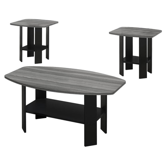 TABLE SET - 3PCS SET / BLACK / GREY WOOD LOOK TOP WITH SHELF