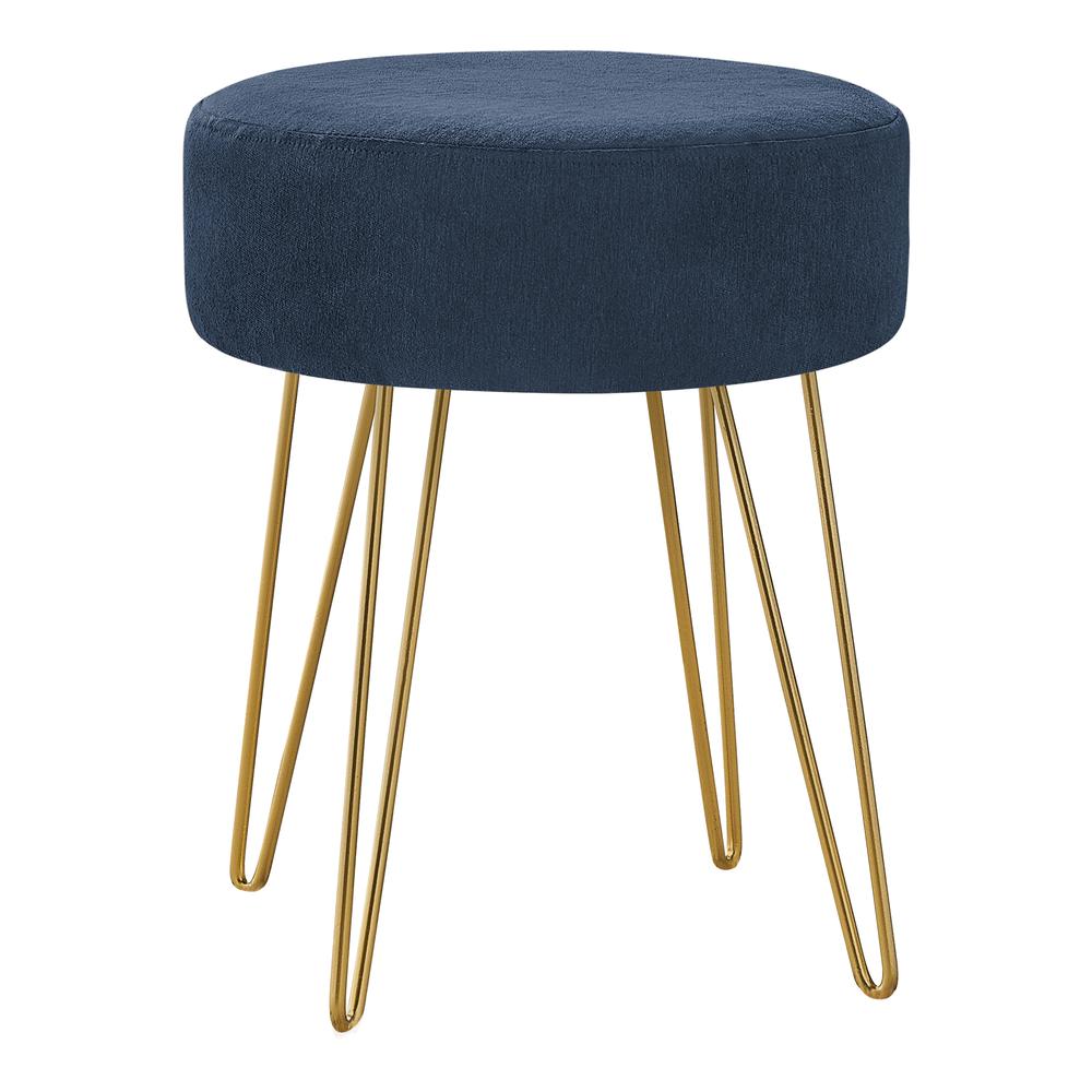 OTTOMAN - BLUE FABRIC / GOLD METAL LEGS"