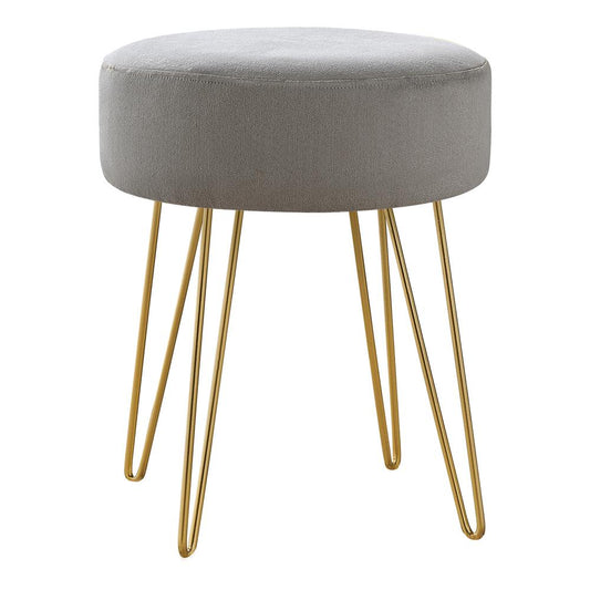 OTTOMAN - GREY FABRIC / GOLD METAL LEGS"