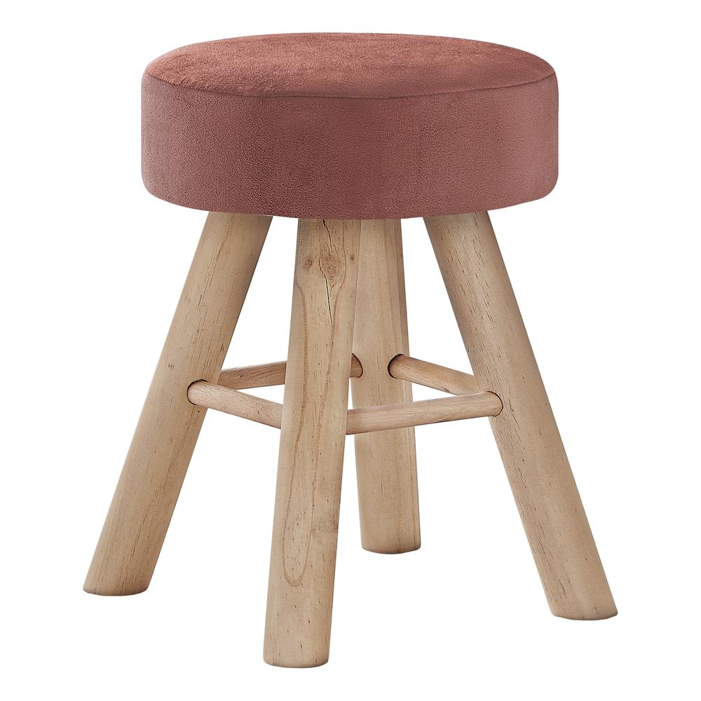 OTTOMAN - DARK PINK VELVET / NATURAL WOOD LEGS"