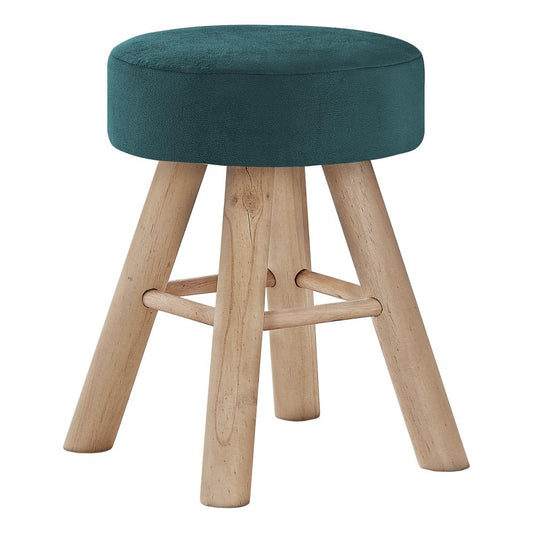 OTTOMAN - TURQUOISE VELVET / NATURAL WOOD LEGS"