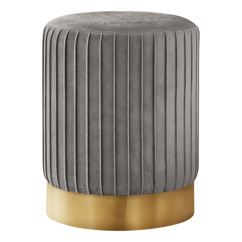 OTTOMAN - GREY VELVET / GOLD METAL BASE"