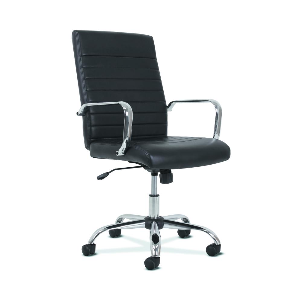 Sadie Executive Computer Chair- Fixed Arm for Office Desk, Black Leather with Chrome Accents (HVST511)