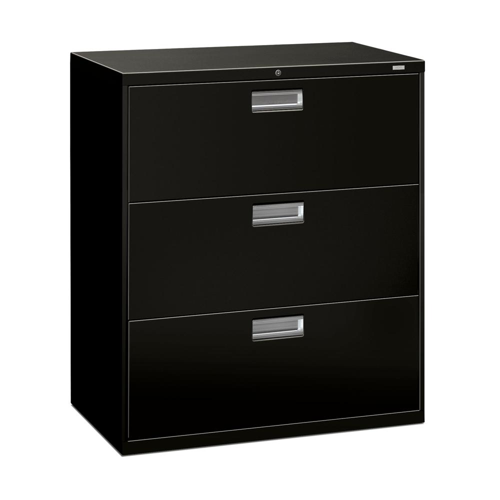 HON Brigade 3-Drawer Filing Cabinet - 600 Series Lateral Legal or Letter File Cabinet, Black (H683)