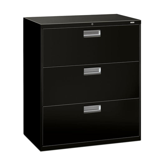 HON Brigade 3-Drawer Filing Cabinet - 600 Series Lateral Legal or Letter File Cabinet, Black (H683)