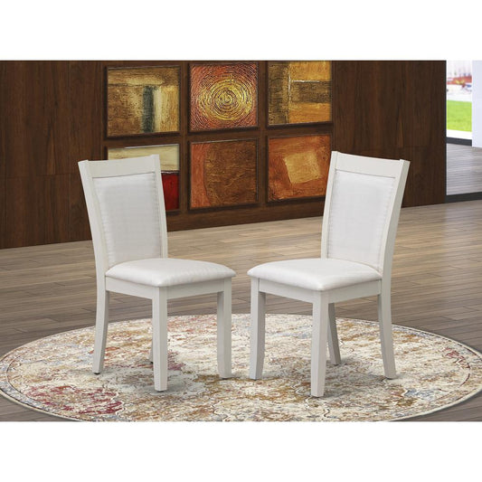 MZC0T01 Dining Chair Set of 2 - Cream Linen Fabric Seat and High Chair Back - Wire Brushed Linen White Finish (SET OF 2)