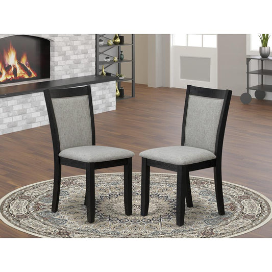 MZC6T06 Mid Century Dining Chairs - Shitake Linen Fabric Seat and High Chair Back - Wire Brushed Black Finish (SET OF 2)