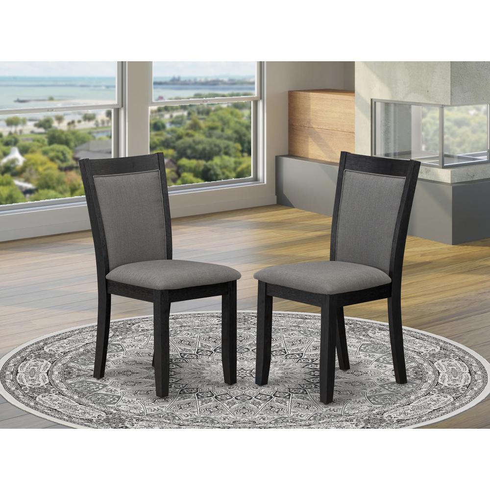 MZC6T50 Modern Dining Chairs - Dark Gotham Grey Linen Fabric Seat and High Chair Back - Wire Brushed Black Finish (SET OF 2)