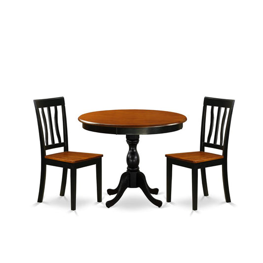 East West Furniture 3-Piece Kitchen Table Set Consist of Dining Room Table and 2 Kitchen Chairs with Slatted Back - Black Finish