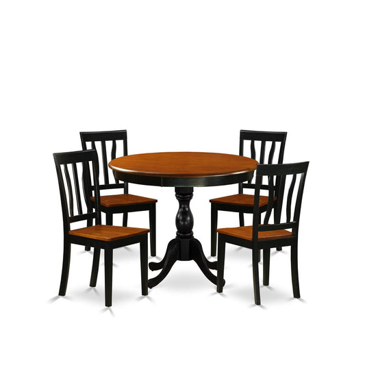 East West Furniture 5-Piece Mid Century Dining Set Include a Kitchen Table and 4 Wooden Chairs with Slatted Back - Black Finish