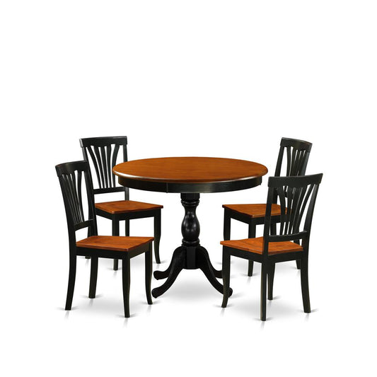 East West Furniture 5-Piece Dining Set Include a Dining Table and 4 Mid Century Chairs with Slatted Back - Black Finish