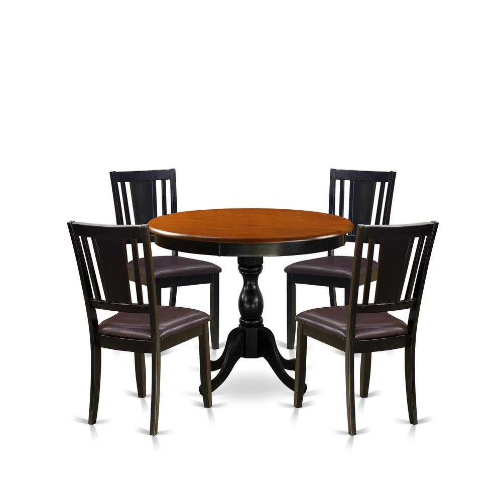 East West Furniture 5-Pc Dining Room Set Includes a Wooden Kitchen Table and 4 Faux Leather Dining Chairs with Panel Back - Black Finish