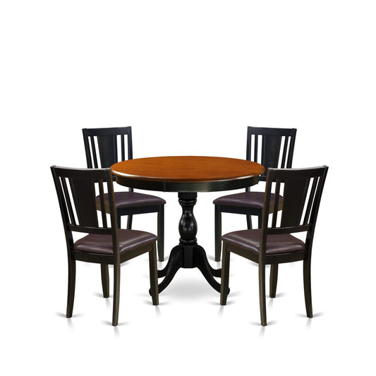 East West Furniture 5-Pc Dining Room Set Includes a Wooden Kitchen Table and 4 Faux Leather Dining Chairs with Panel Back - Black Finish